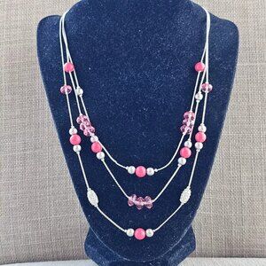 Mixit Women Necklace Fashion Jewelry Pink/Silver Beads Layered Necklace NWT